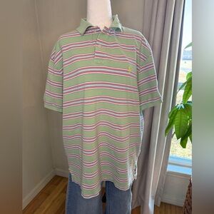 Ralph Lauren Green Polo with Stripes and signature horse logo.